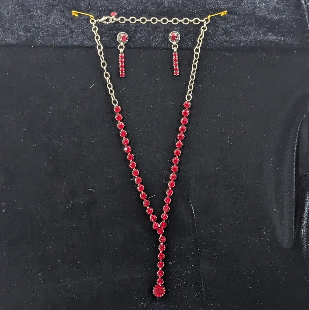 Ruby red necklace and earrings set